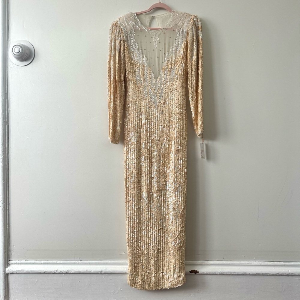 Vintage Long Gown Rhinestones, Beads Sequins, Wedding, Bodycon Style, Small - Picture 2 of 13